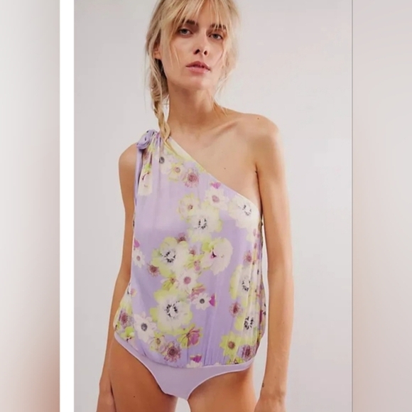 FREE PEOPLE Intimately free Soft Flutter one shoulder neck tie halter Bodysuit - Picture 1 of 8